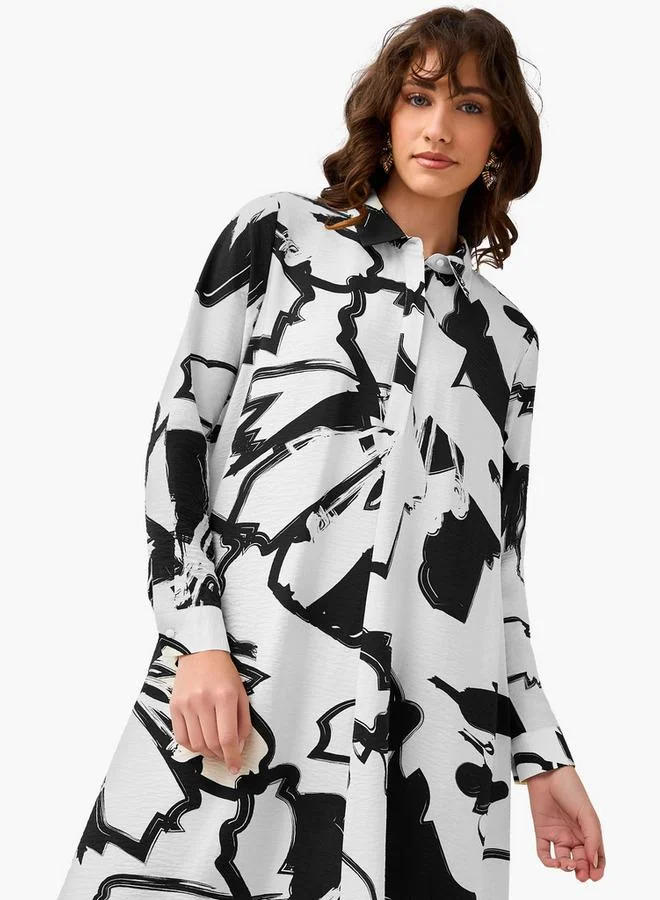 Iconic  Iconic Printed Shirt Dress with Collar for Women | Best Price UAE